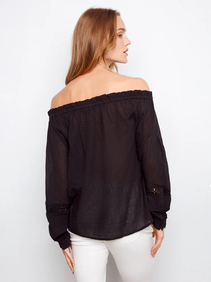 CHARLIE B COTTON OFF THE SHOULDER BLOUSE - BLACK - Vi-Leen's Fashions