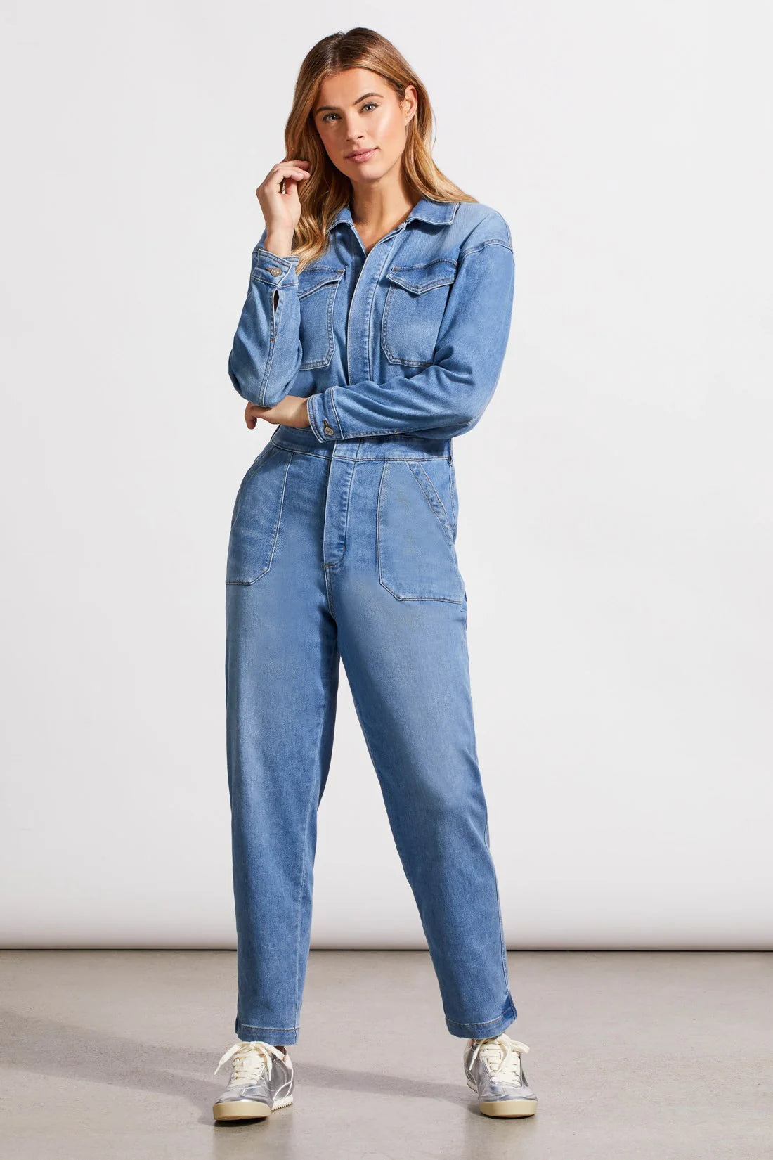 LIGHTWEIGHT CROPPED DENIM JUMPSUIT WITH POCKETS - SKY BLUE - Vi-Leen's Fashions