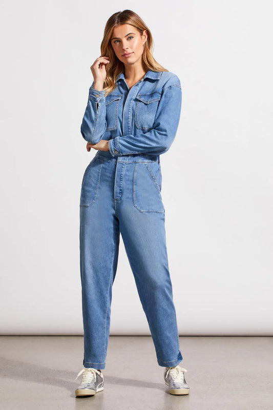 LIGHTWEIGHT CROPPED DENIM JUMPSUIT WITH POCKETS - SKY BLUE - Vi-Leen's Fashions