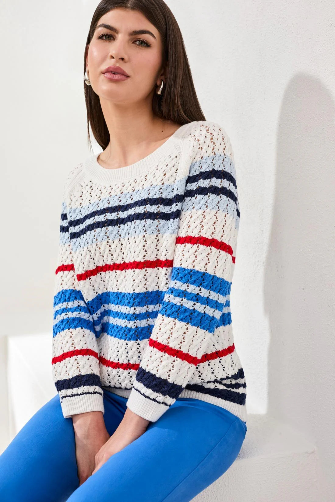 TRIBAL 3/4 SLEEVE CABLE KNIT SWEATER