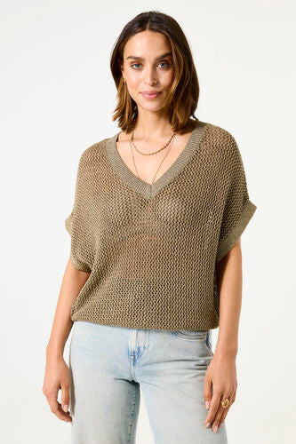 GARCIA RAGLAN SLEEVE OPEN KNIT SWEATER - OLIVE/GOLD