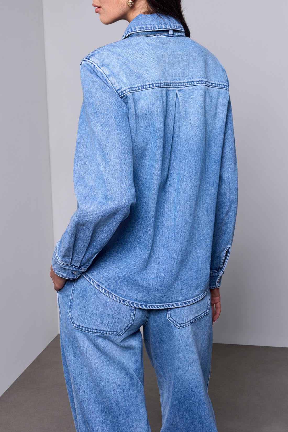 TRIBAL DENIM BLOUSE WITH REMOVABLE TIE