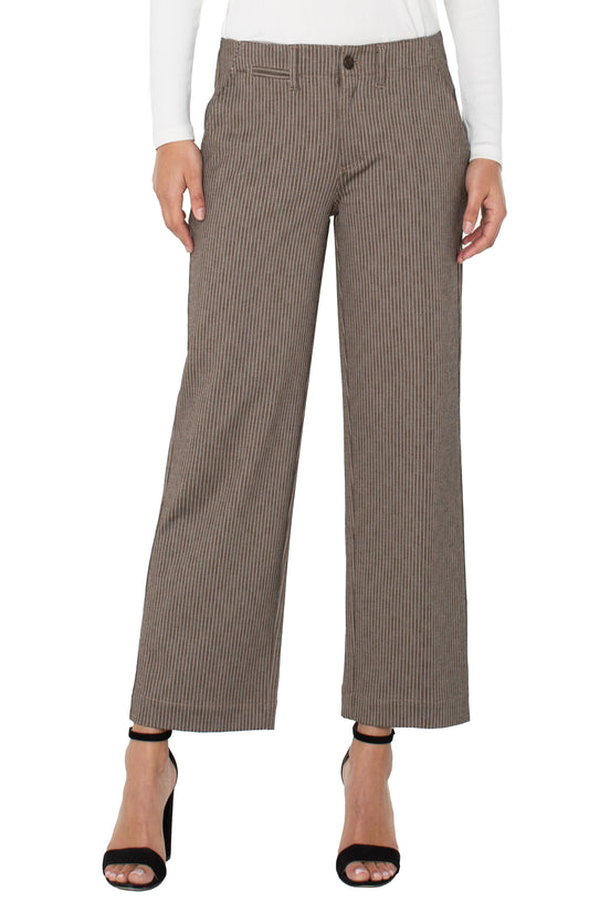 LIVERPOOL WIDE LEG CROP TROUSER - CAMEL/SAND STRIPE