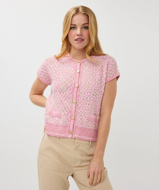 ESQUALO SHORT SLEEVE CARDIGAN - ROSE