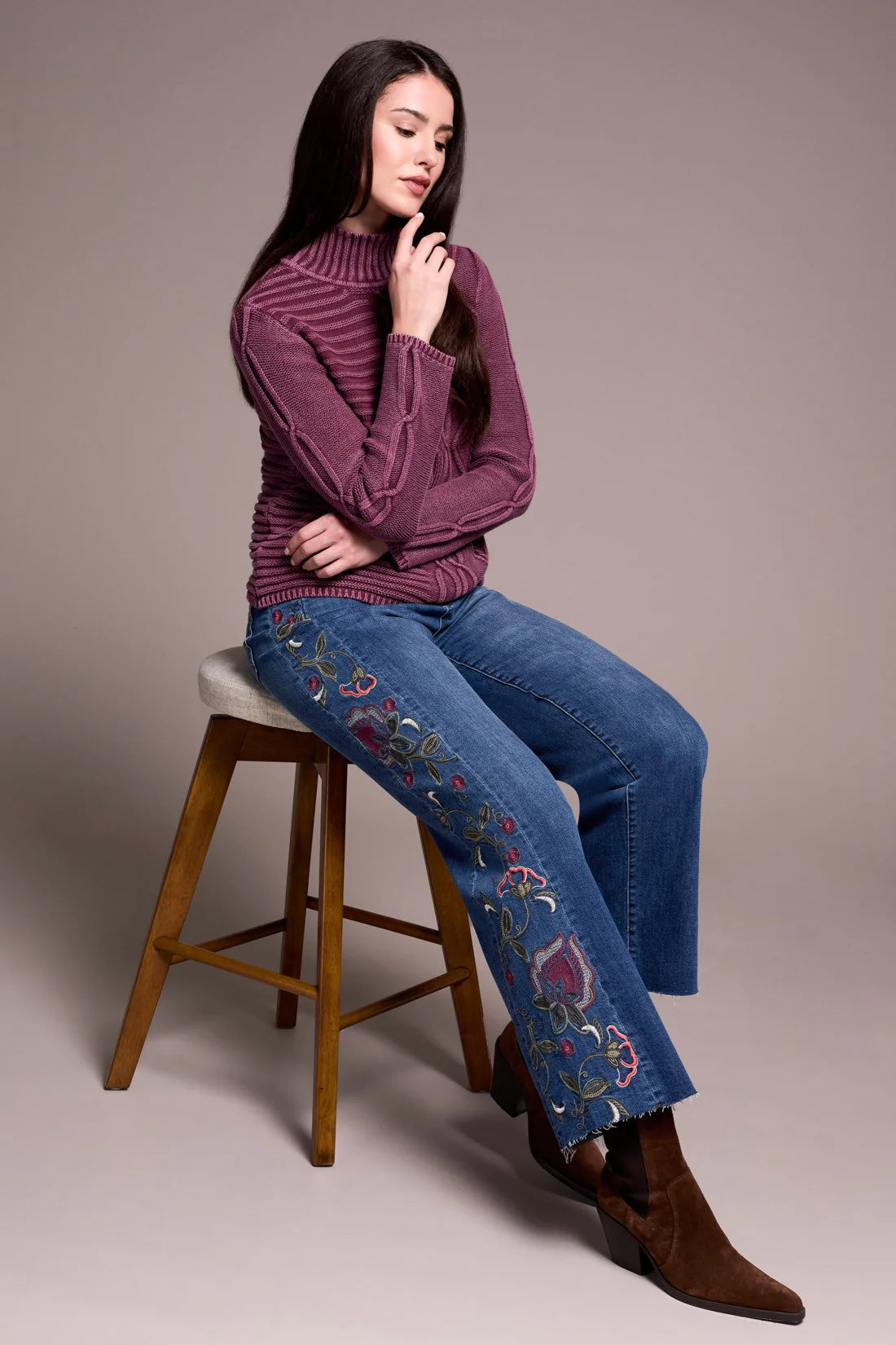 TRIBAL MOCK NECK SWEATER - PASSION PLUM