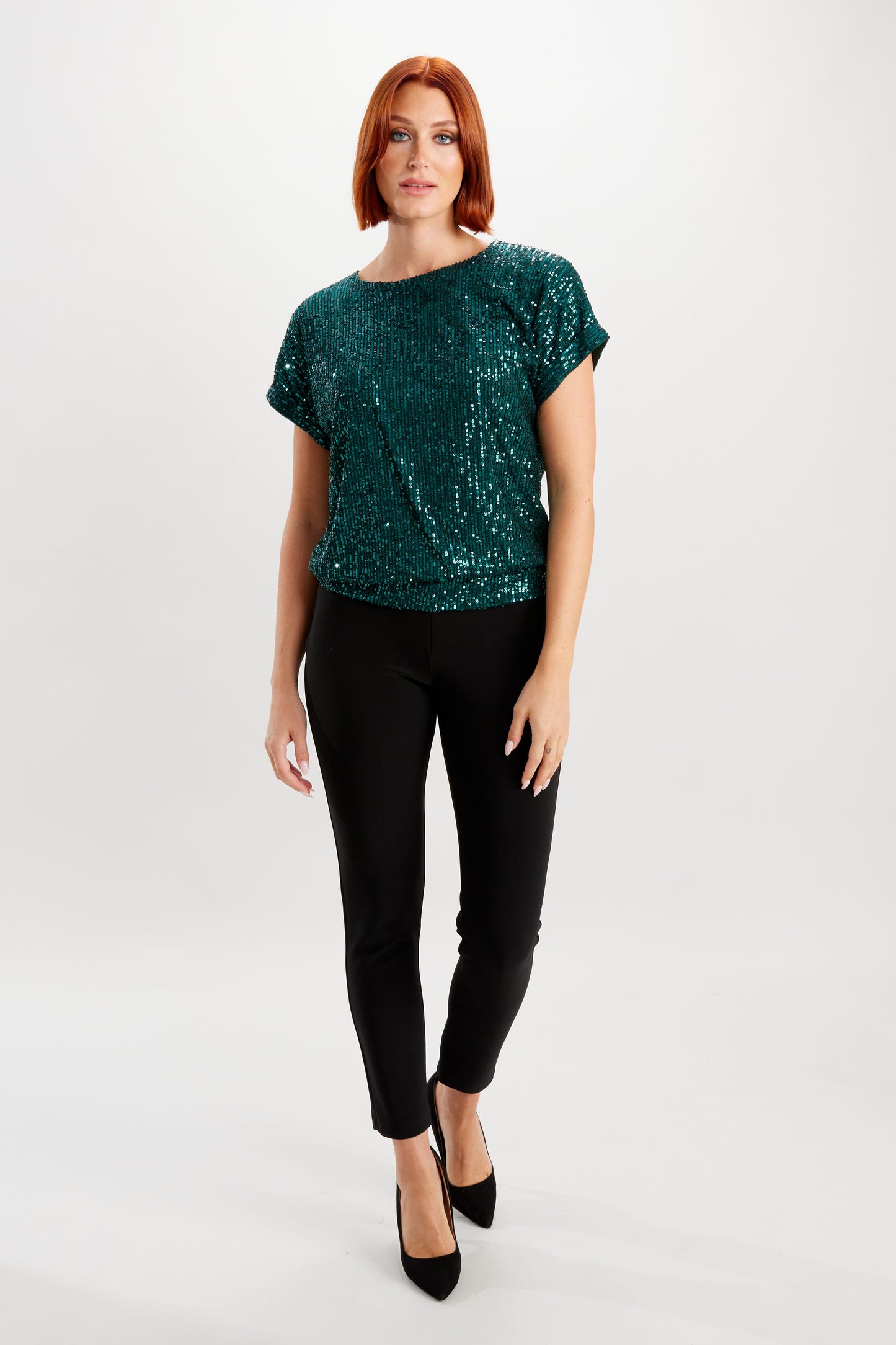 FRANK LYMAN LINED ALL OVER GLITZY TOP - EMERALD - Vi-Leen's Fashions