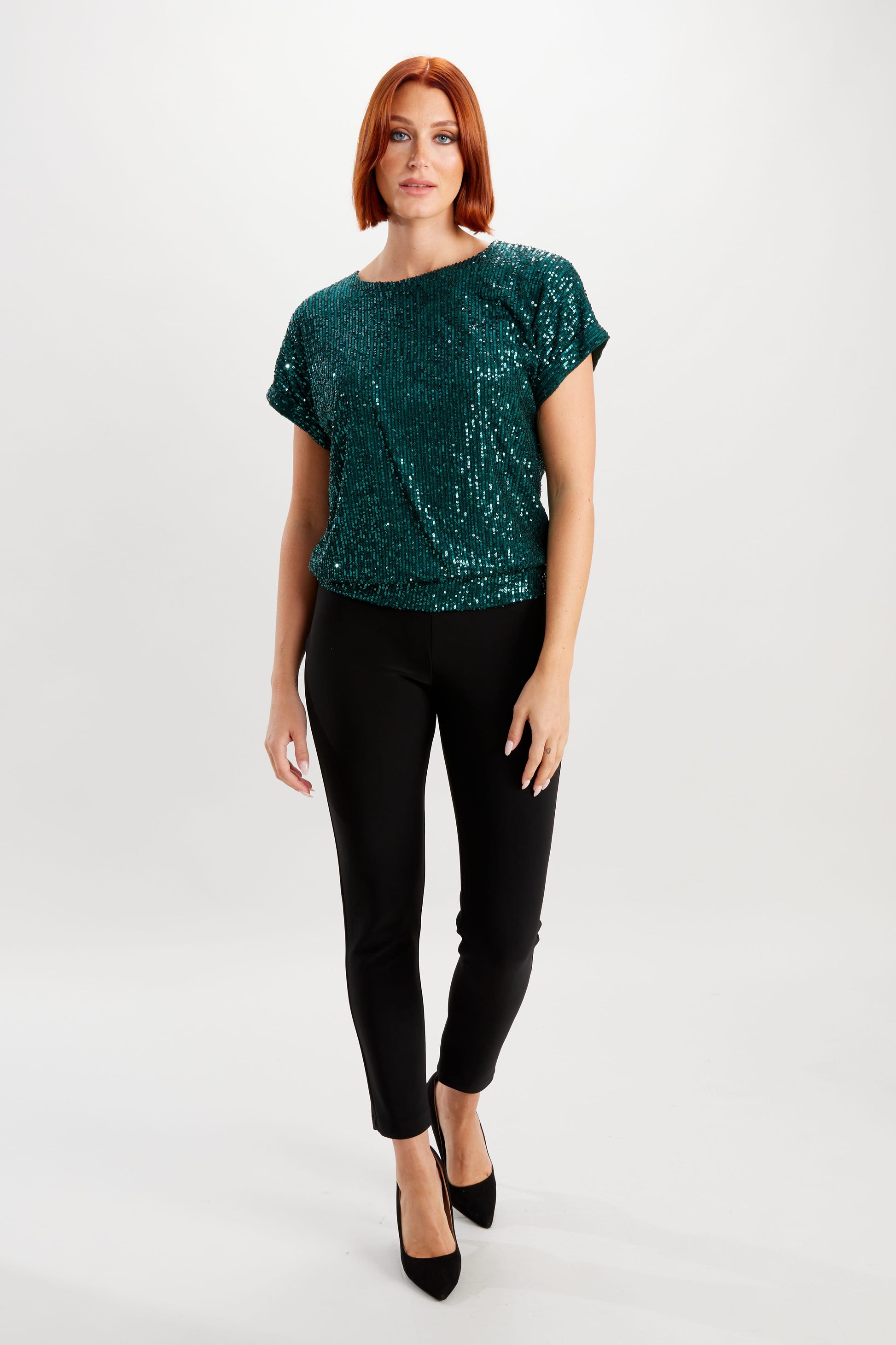 FRANK LYMAN LINED ALL OVER GLITZY TOP - EMERALD - Vi-Leen's Fashions