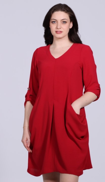 DEVIA DRAPED FRONT DRESS WITH POCKETS - RED - Vi-Leen's Fashions