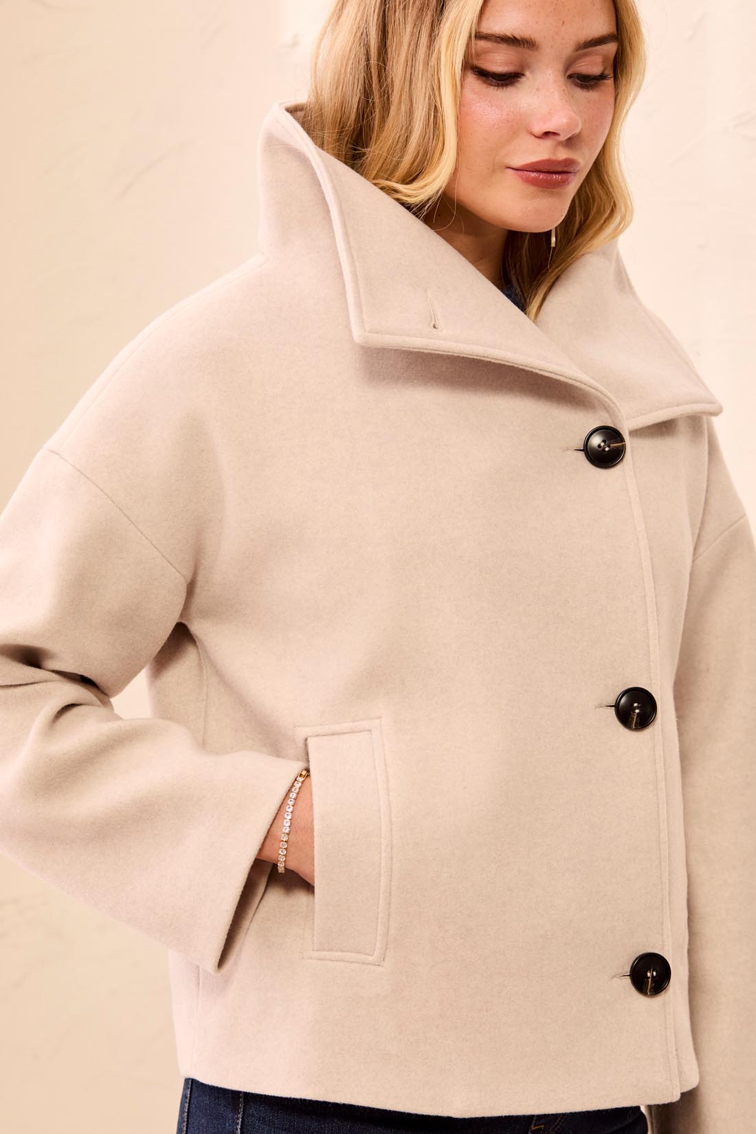 TRIBAL LOFTY CHIC FUNNEL NECK CLOTH JACKET - ANTIQUE WHITE