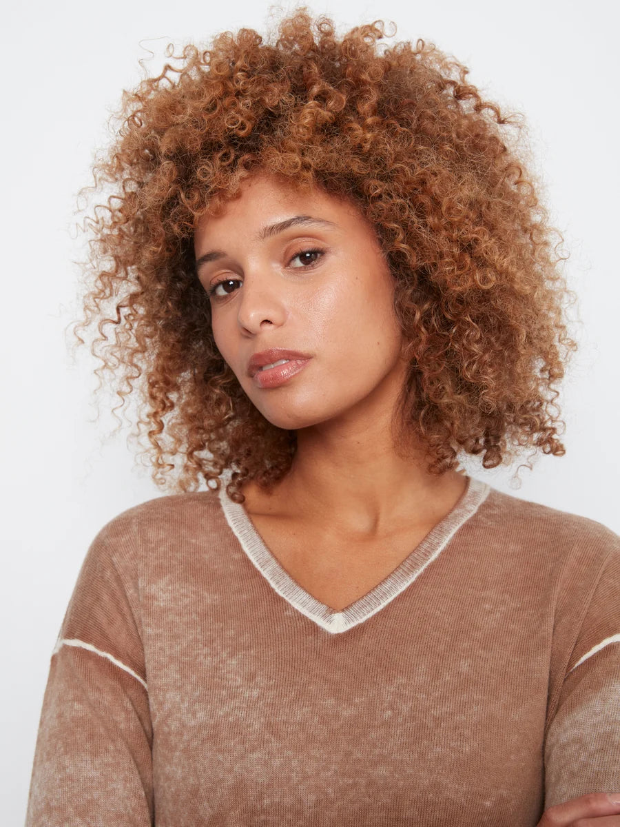 CHARLIE B V-NECK SWEATER - TRUFFLE