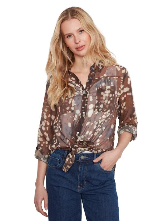 CHARLIE B LONG SLEEVE BUTTON UP BLOUSE - SPECKLE