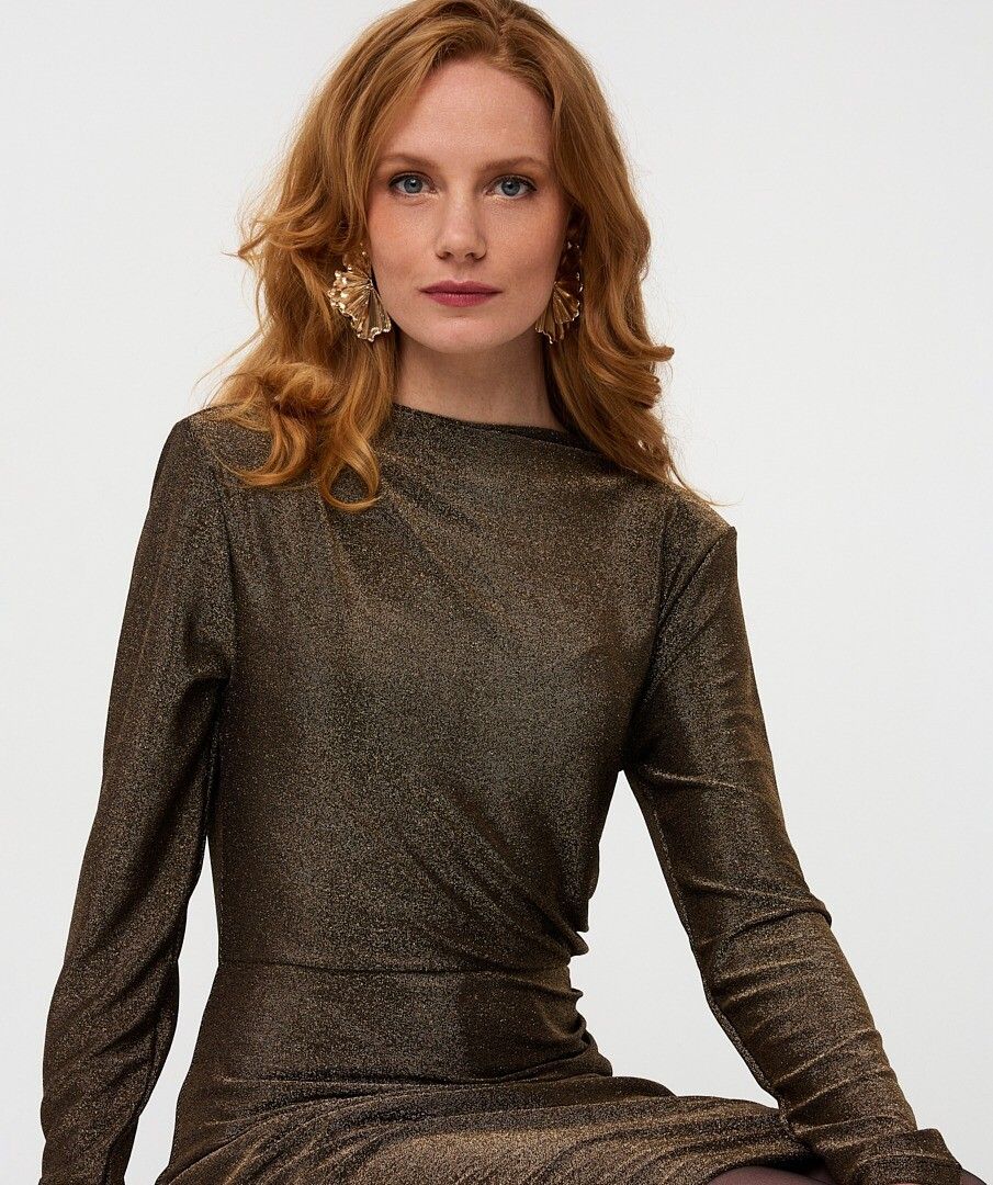 ESQUALO SMOCK GLITTER DRESS - GOLD