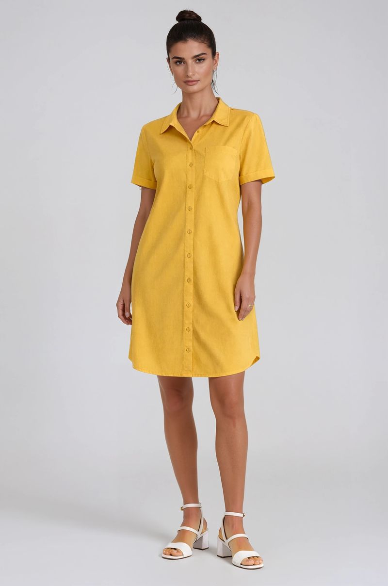 CARRELI TENCEL SHIRT DRESS - LEMON CURRY - Vi-Leen's Fashions
