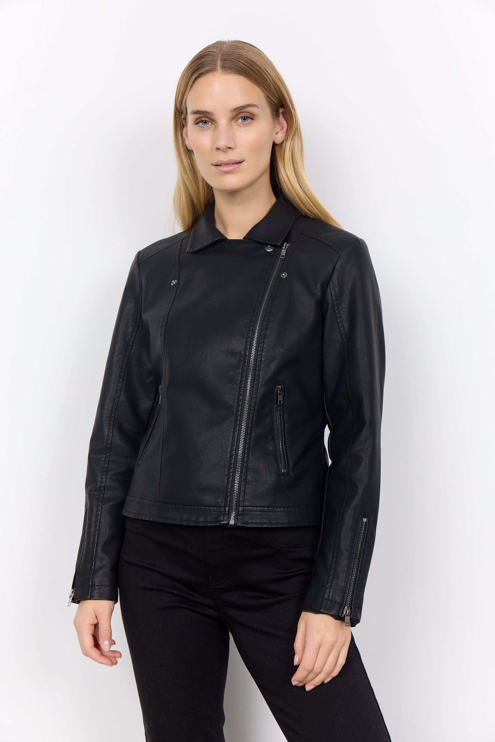 SOYACONCEPT GUNILLA FAUX LEATHER MOTO JACKET - BLACK - Vi-Leen's Fashions