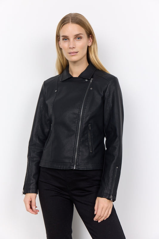 SOYACONCEPT GUNILLA FAUX LEATHER MOTO JACKET - BLACK - Vi-Leen's Fashions