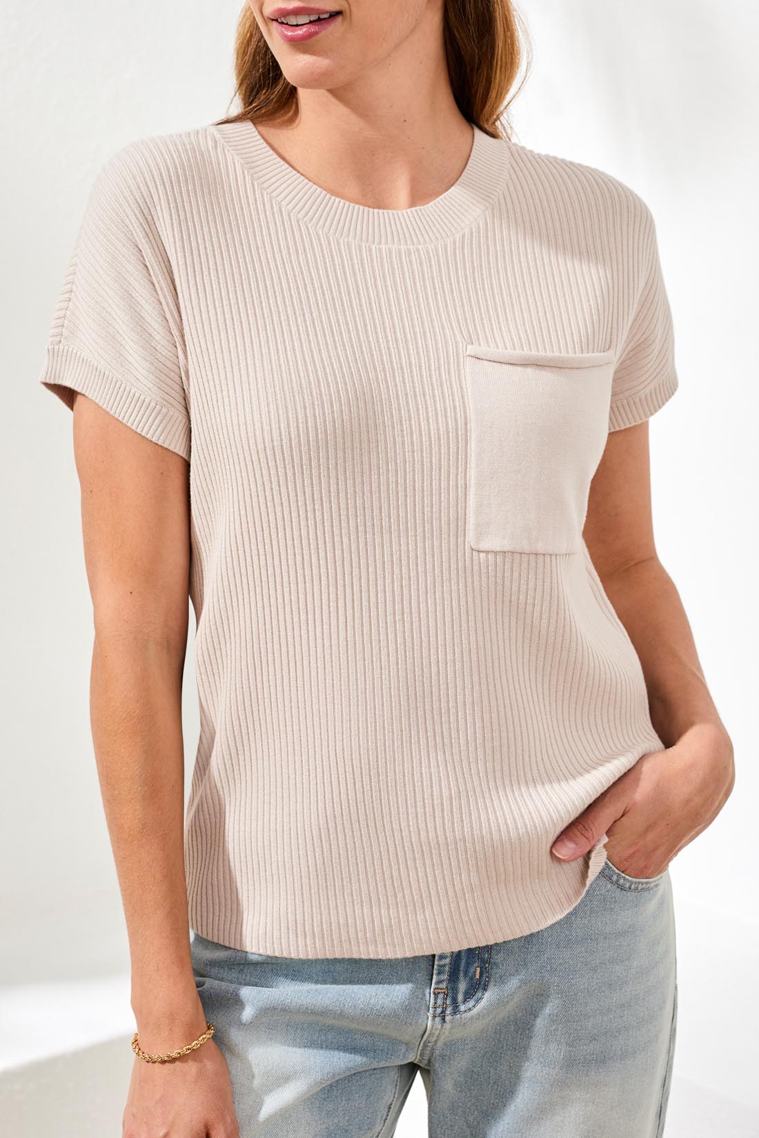 TRIBAL SHORT SLEEVE DOLMAN SWEATER WITH POCKET - QUARTZ - Vi-Leen's Fashions