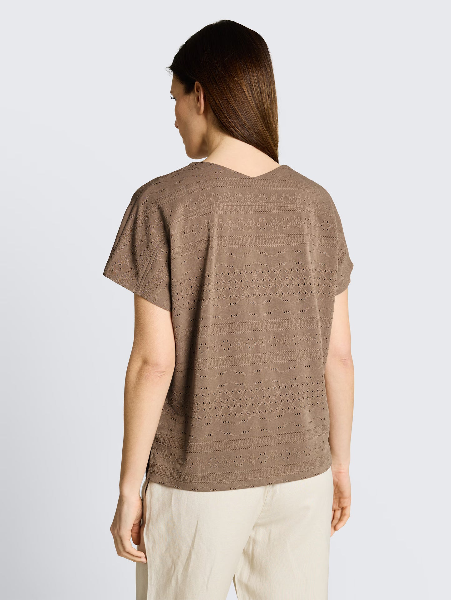 TOM TAILOR EYELET T-SHIRT - TAUPE - Vi-Leen's Fashions