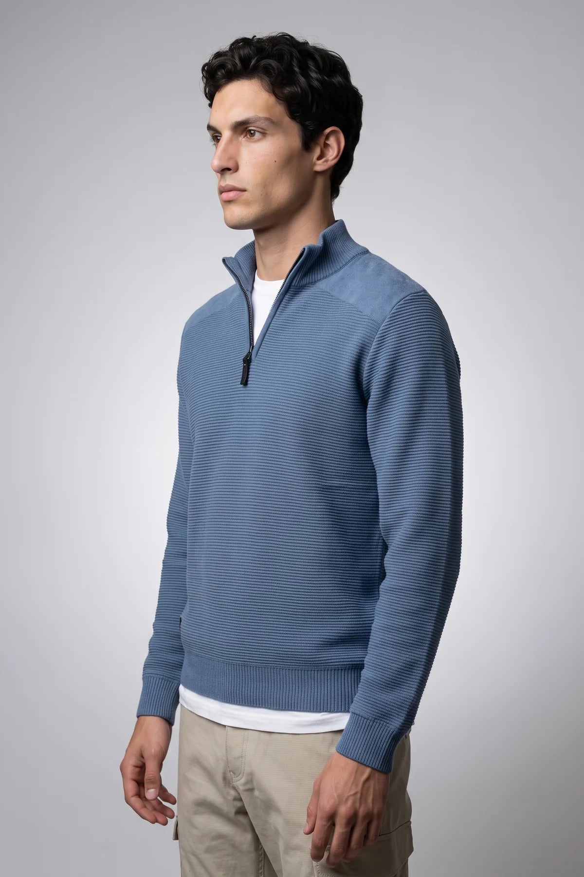 MEN'S POINT ZERO MOCK ZIP SWEATER WITH POLAR FEEL LINING - NAVAL MELANGE - Vi-Leen's Fashions