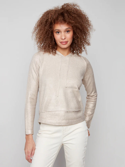 CHARLIE B RAGLAN SLEEVE HOODIE SWEATER - CHAMPAGNE