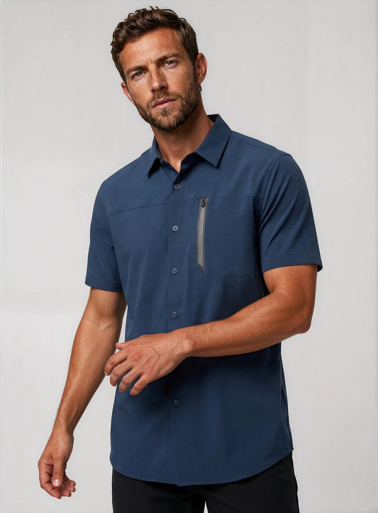 MEN'S POINT ZERO TRAVELER 4-WAY STRETCH SHIRT - NAVY - Vi-Leen's Fashions