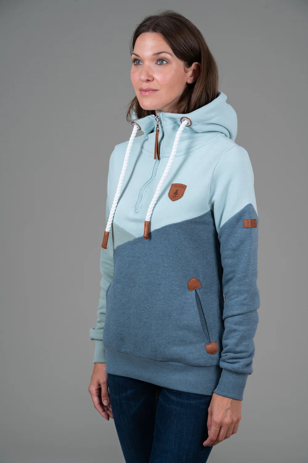 WANAKOME ROXY HALF ZIP HOODIE - CAPRI BLUE MIX