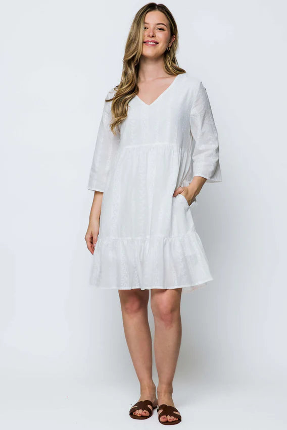 ORB GRACE TIERED DRESS - WHITE EYELET - Vi-Leen's Fashions