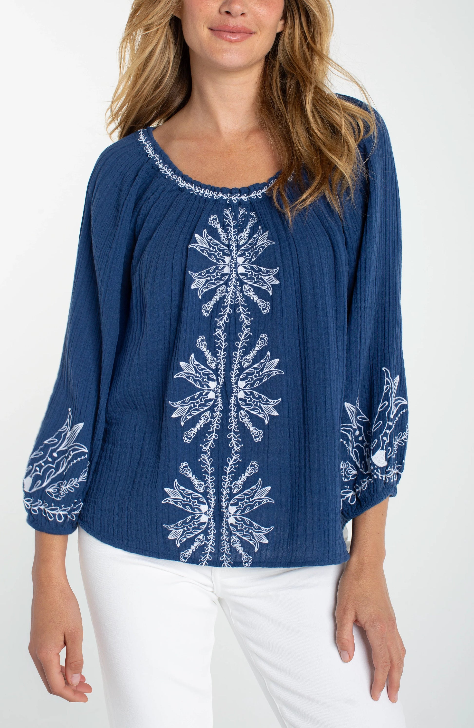 LIVERPOOL EMBROIDERED TOP - LIBERTY BLUE - Vi-Leen's Fashions