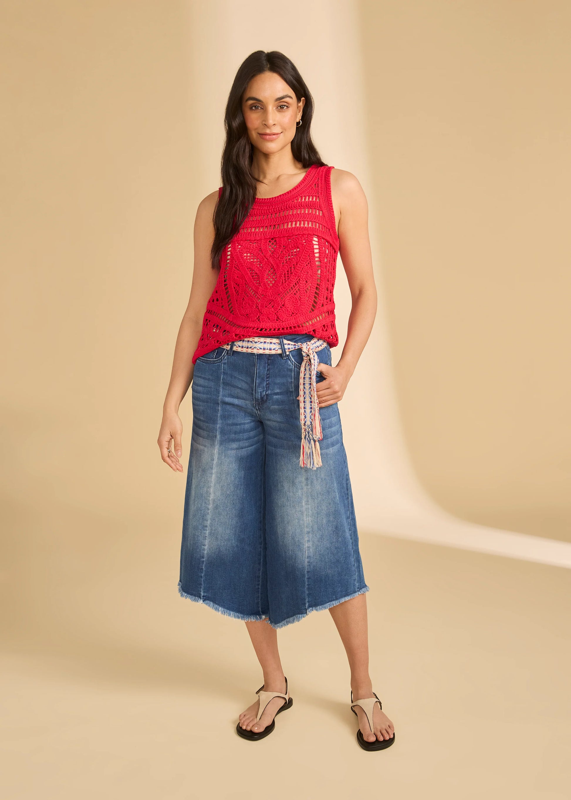 FDJ LOOSE MID RISE CROP WITH TIE BELT - Vi-Leen's Fashions
