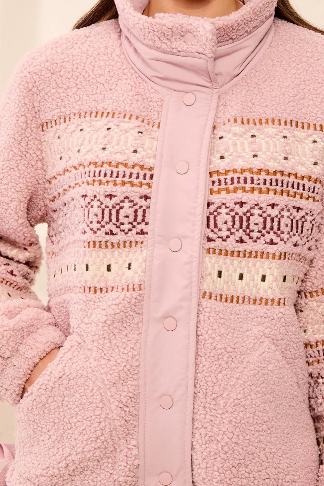 TRIBAL LINED SHERPA JACKET - PINK FROST