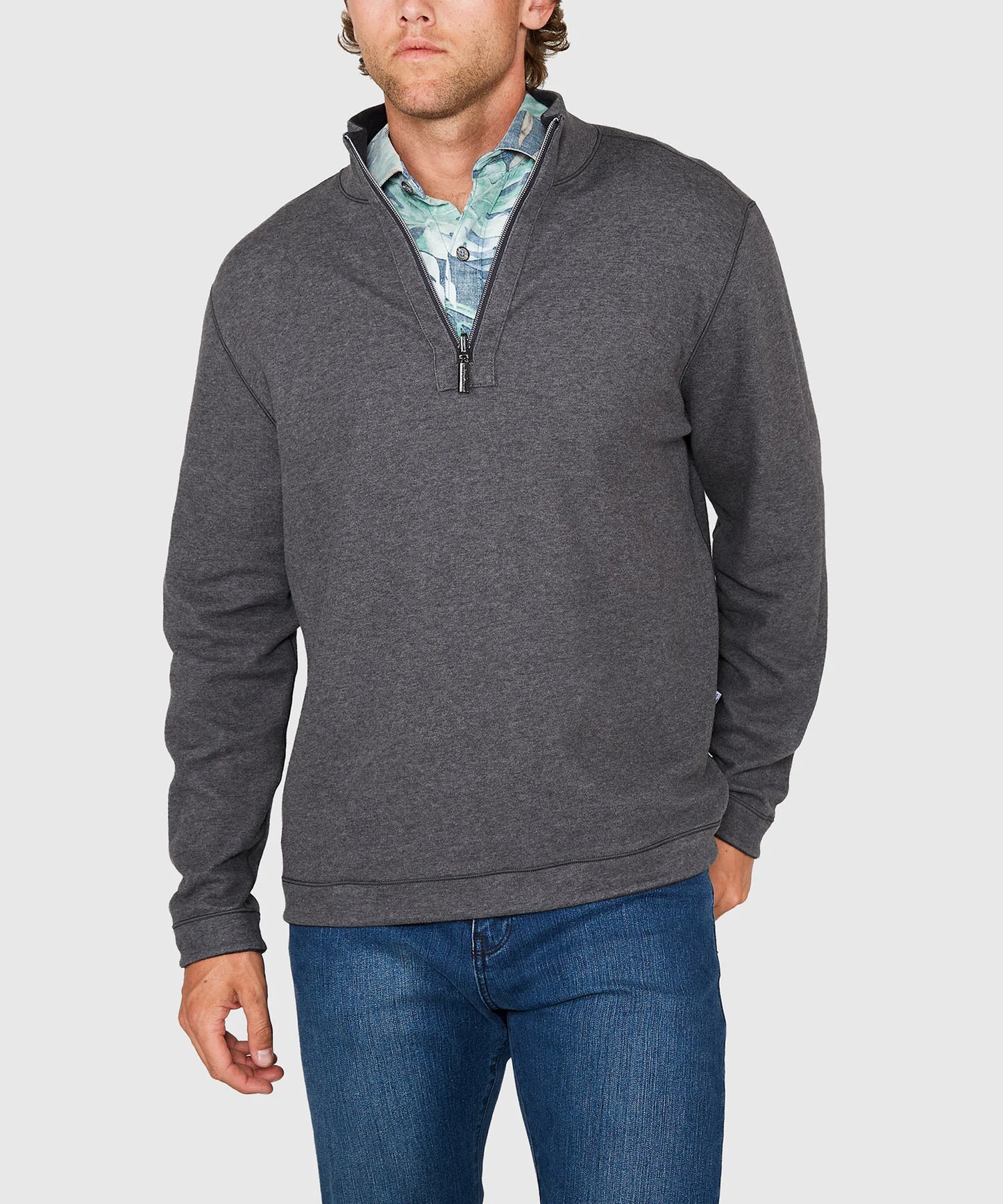 MEN'S TOMMY BAHAMA REVERSIBLE HALF ZIP PULLOVER - BLACK HEATHER