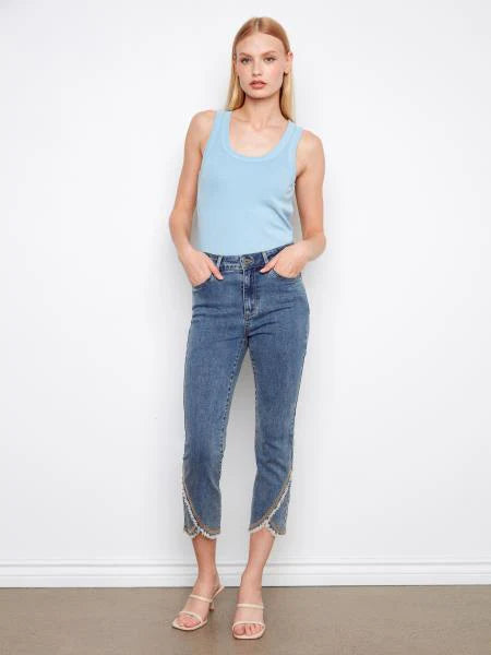 CHARLIE B SLIM LEG FRONT TULIP JEAN - MEDIUM BLUE - Vi-Leen's Fashions