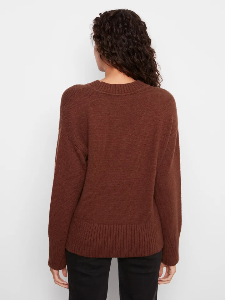 CHARLIE B DROP SHOULDER V-NECK SWEATER - HEATHER BROWN