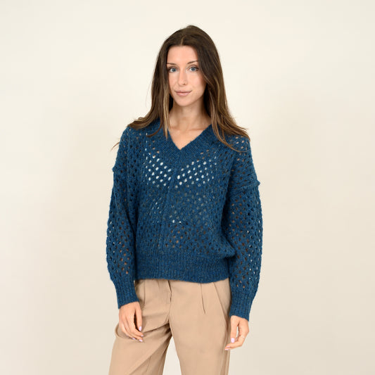 RD STYLE NANUMEA OPEN KNIT PULLOVER - BLUE THISTLE - Vi-Leen's Fashions