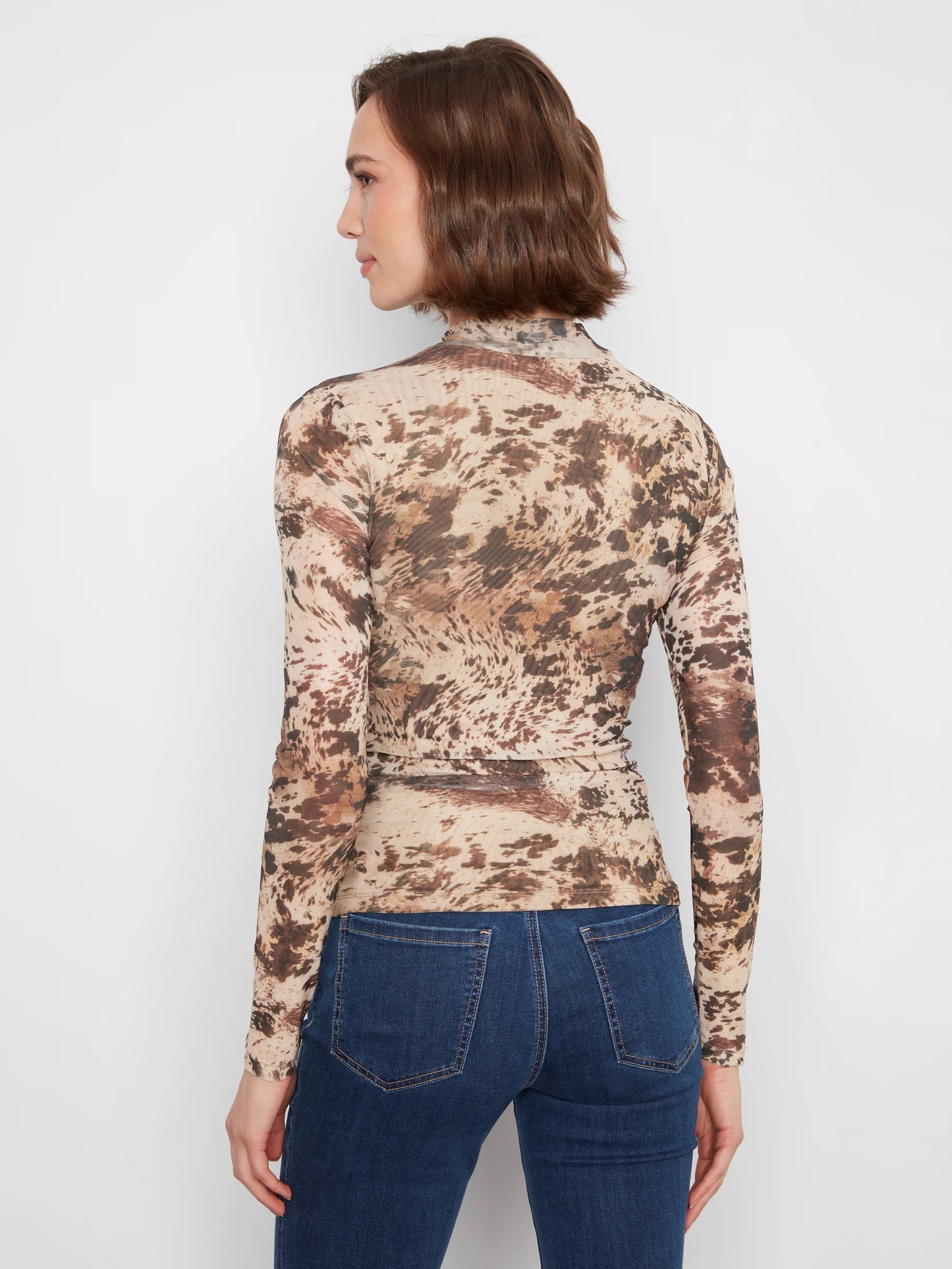 CHARLIE B LONG SLEEVE PRINT MOCK NECK TOP - COUNTRY