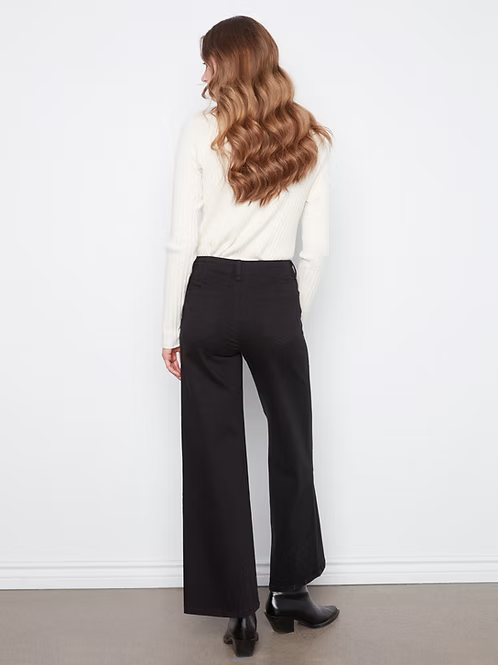 CHARLIE B WIDE LEG TWILL PANT - BLACK - Vi-Leen's Fashions