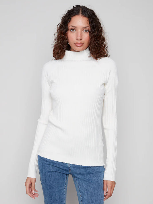 CHARLIE B RIBBED MOCK NECK SWEATER - ECRU