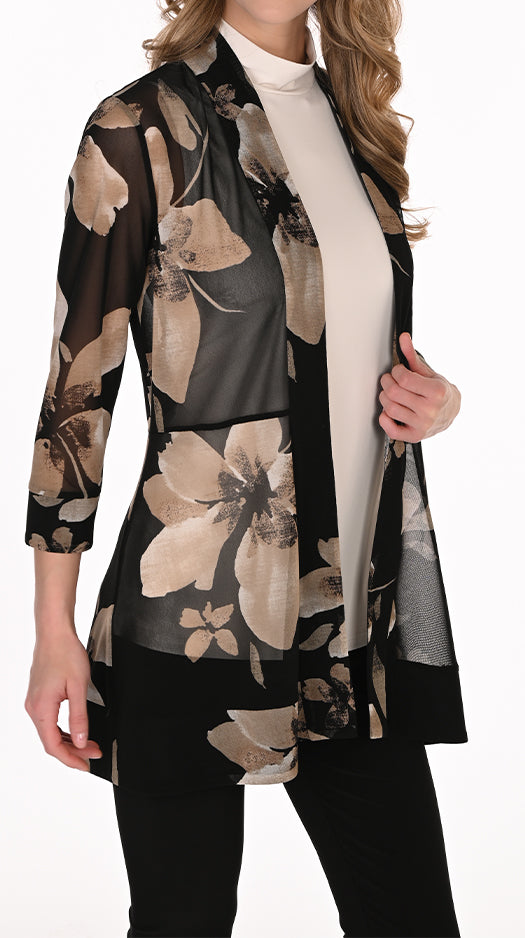 FRANK LYMAN PRINT THROW OVER JACKET - BLACK/TAUPE - Vi-Leen's Fashions