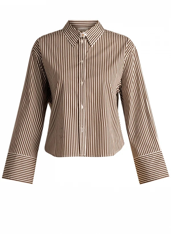 YEST SONA BLOUSE - MOCCA BROWN STRIPE
