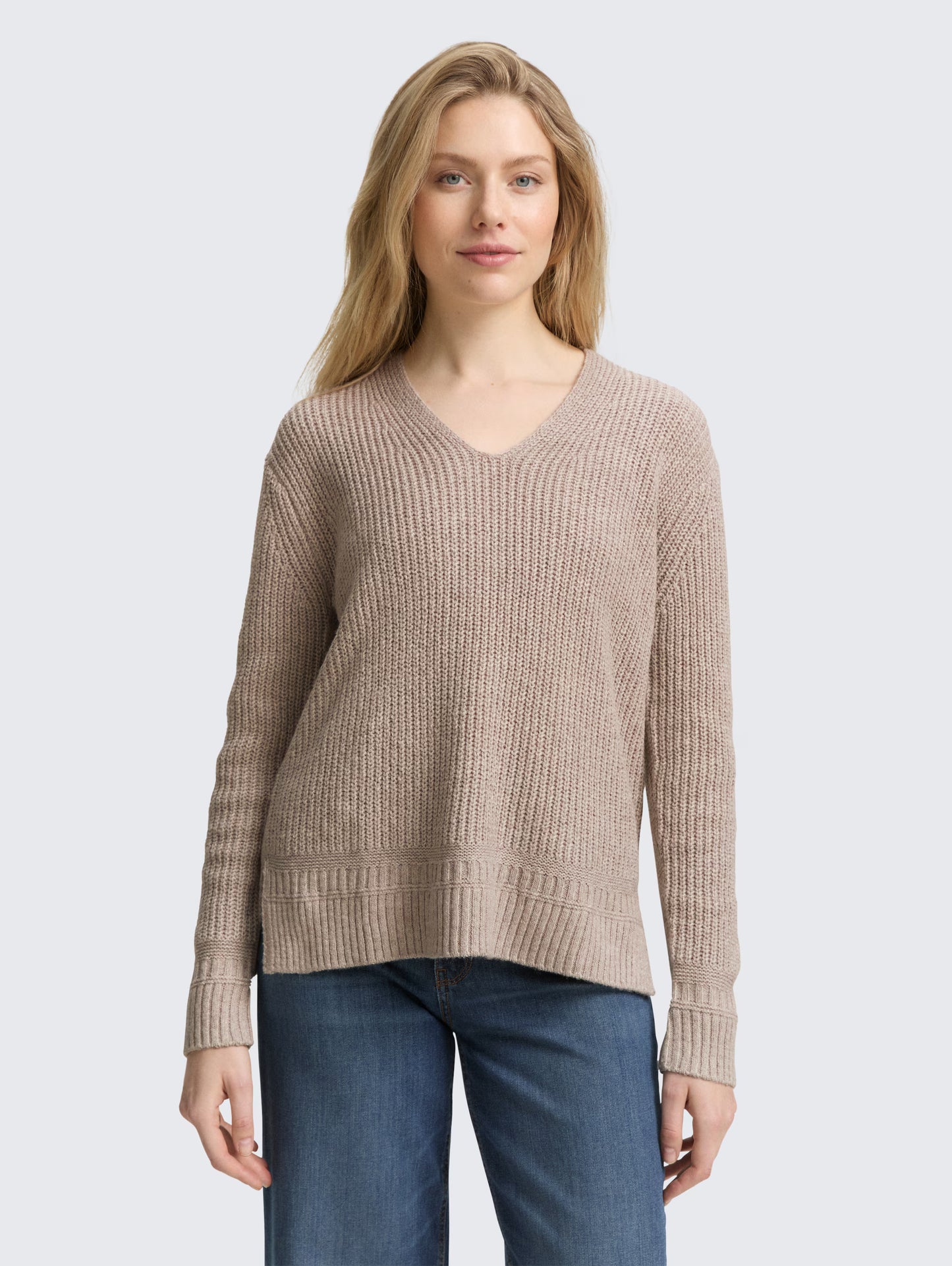 TOM TAILOR RIB KNIT SWEATER - TAUPE