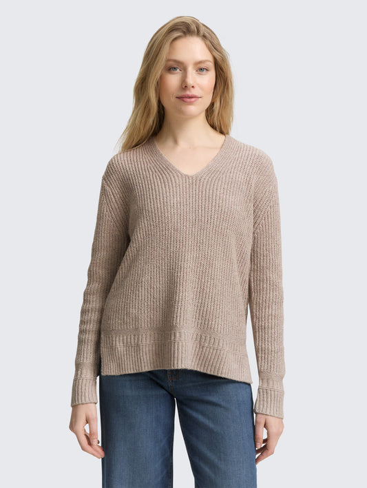 TOM TAILOR RIB KNIT SWEATER - TAUPE