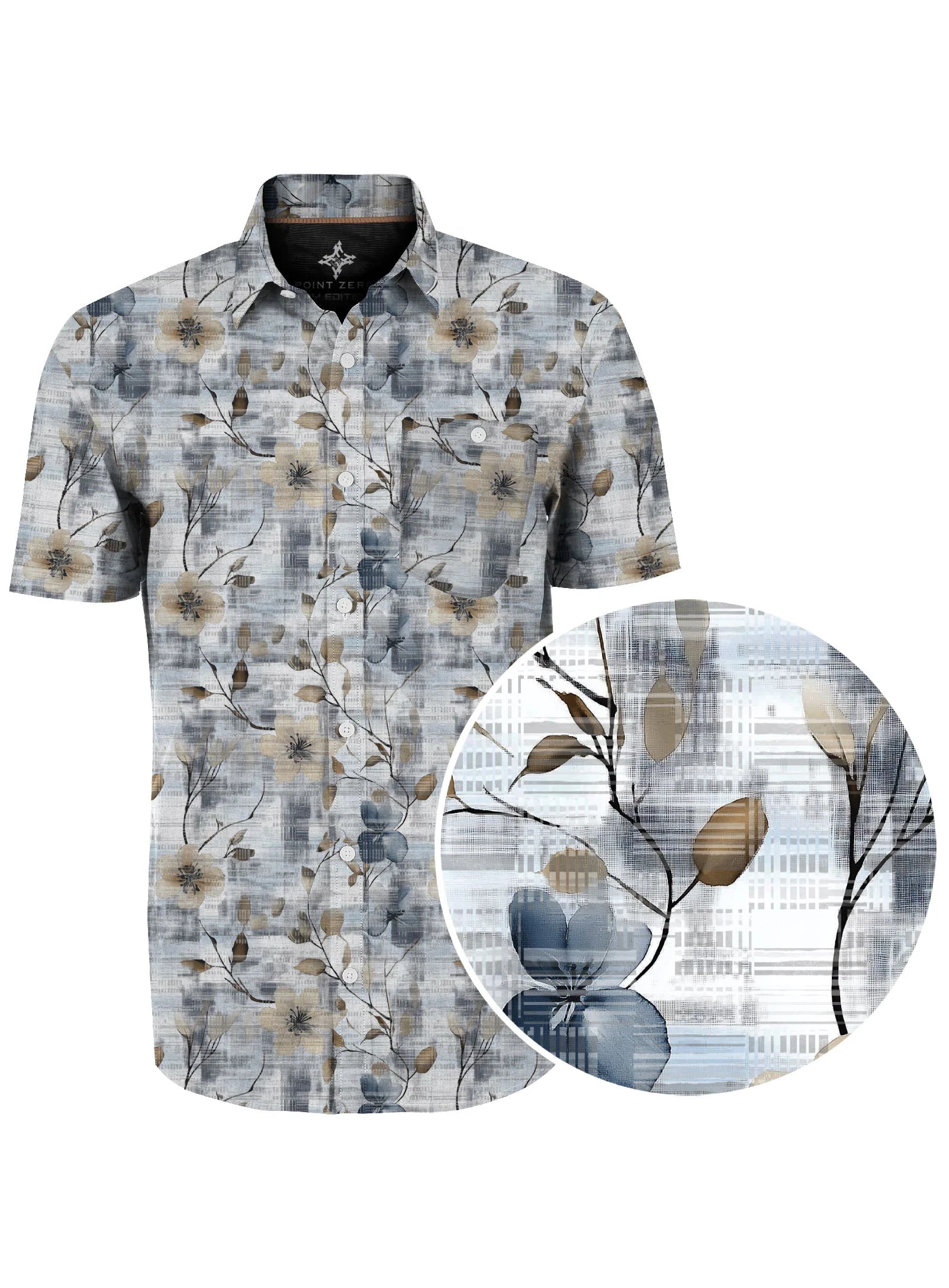 MEN'S POINT ZERO TRAVELER 4-WAY STRETCH PRINT SHIRT - DENIM - Vi-Leen's Fashions