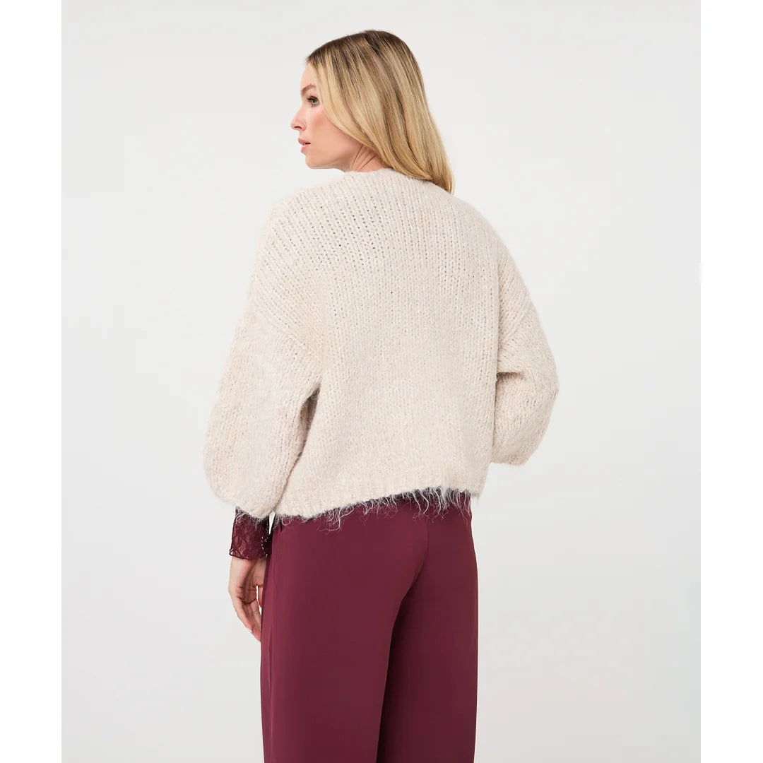 ESQUALO CARDIGAN WITH BALLOON SLEEVE - BISCUIT