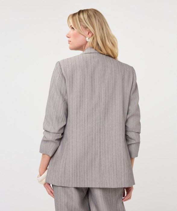 ESQUALO HERRINGBONE BLAZER WITH RUCHING SLEEVE - LIGHT GREY