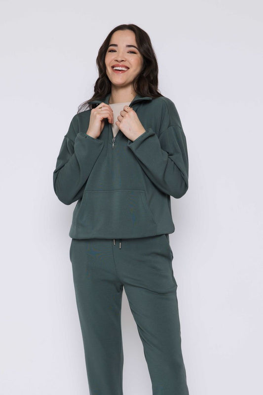 ORB EVERLY LUX FLEECE HALF ZIP PULLOVER - THYME