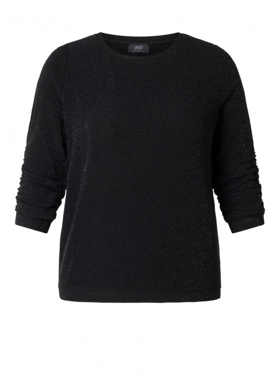 YEST OLVIN RUCHED SLEEVE TOP - BLACK/SILVER
