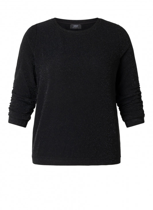 YEST OLVIN RUCHED SLEEVE TOP - BLACK/SILVER
