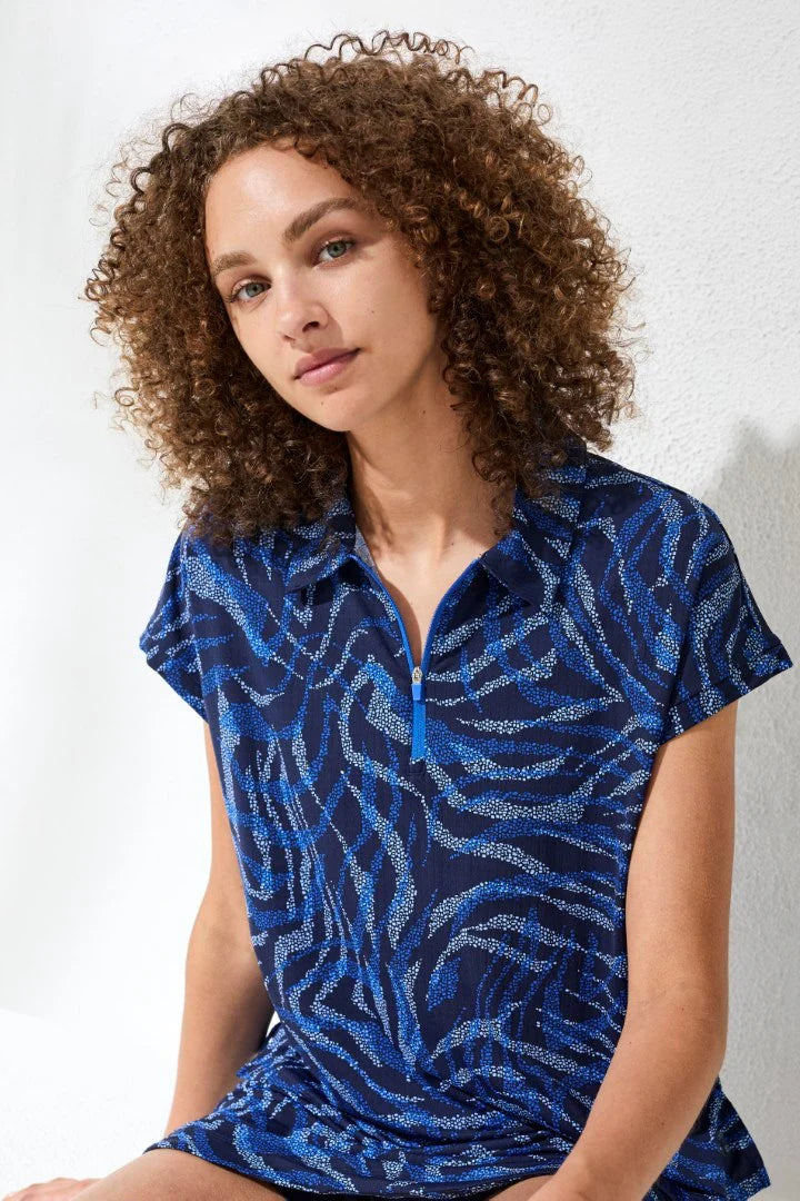 TRIBAL SLEEVELESS POLO SHIRT - AQUATIC