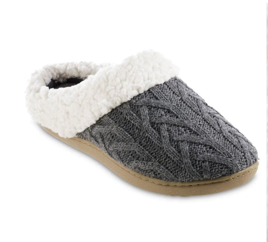 ISOTONER CABLE KNIT SLIPPER - GREY - Vi-Leen's Fashions