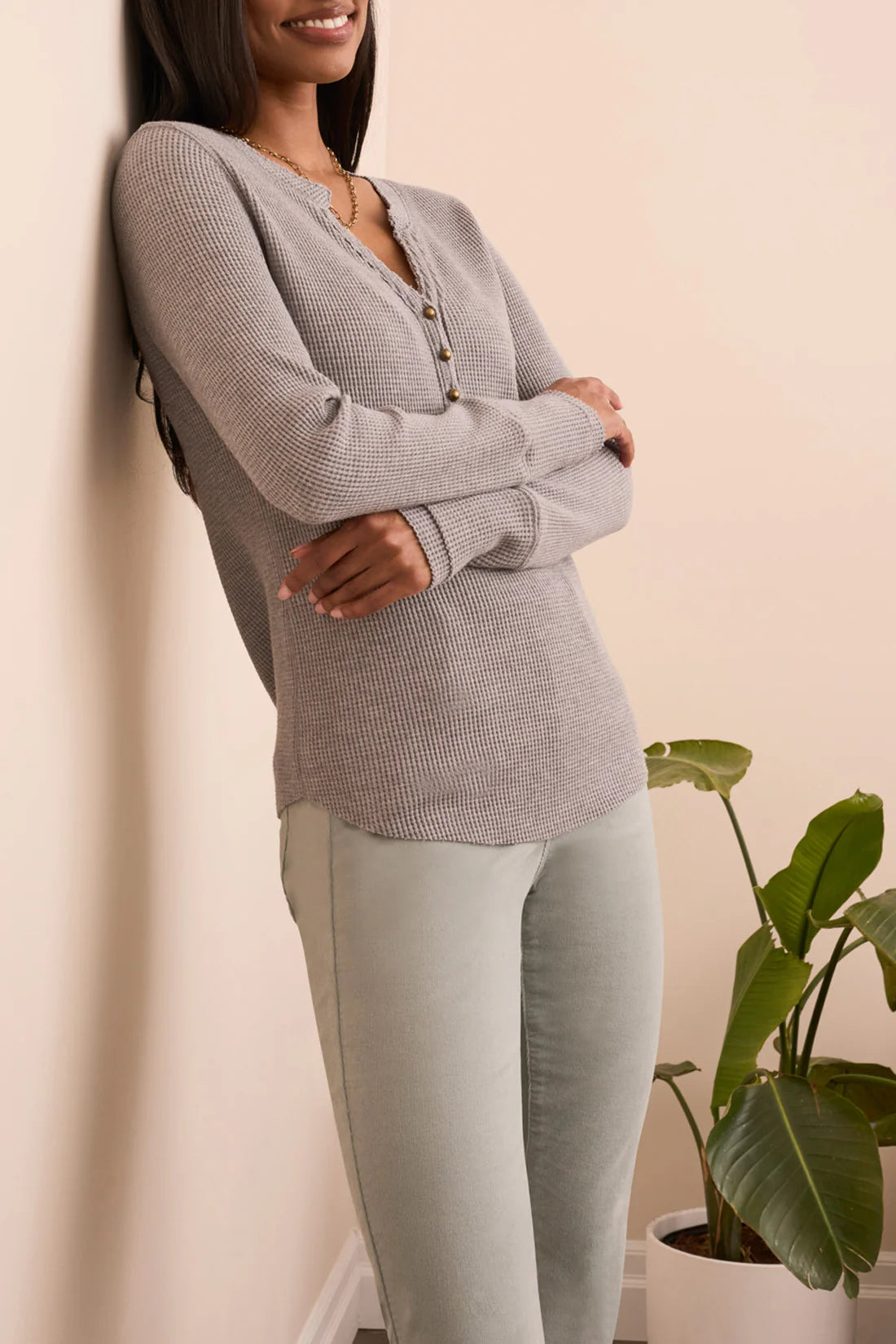 TRIBAL HENLEY TOP - GREY MIX