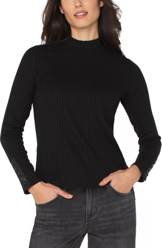 LIVERPOOL MOCK NECK TOP WITH BUTTON DETAIL ON SLEEVE - BLACK